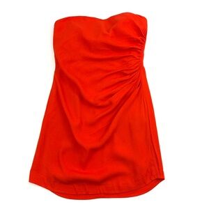 Rebecca Taylor Gathered Rushed Orange Strapless Mini Dress